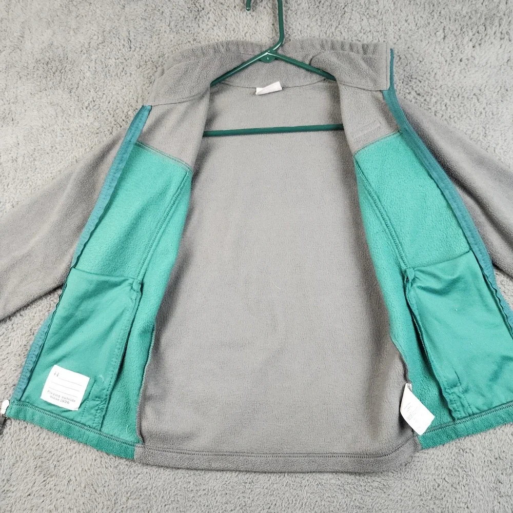 Columbia Fleece Jacket Girls Medium 10-12 Gray Teal Full Zip Colorblock Gorpcore